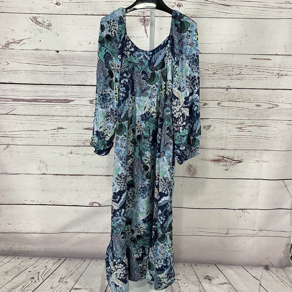 Terra & Sky Floral Dress Womens Plus Size 2X 20W 22W Blue Boho Peasant Midi‎